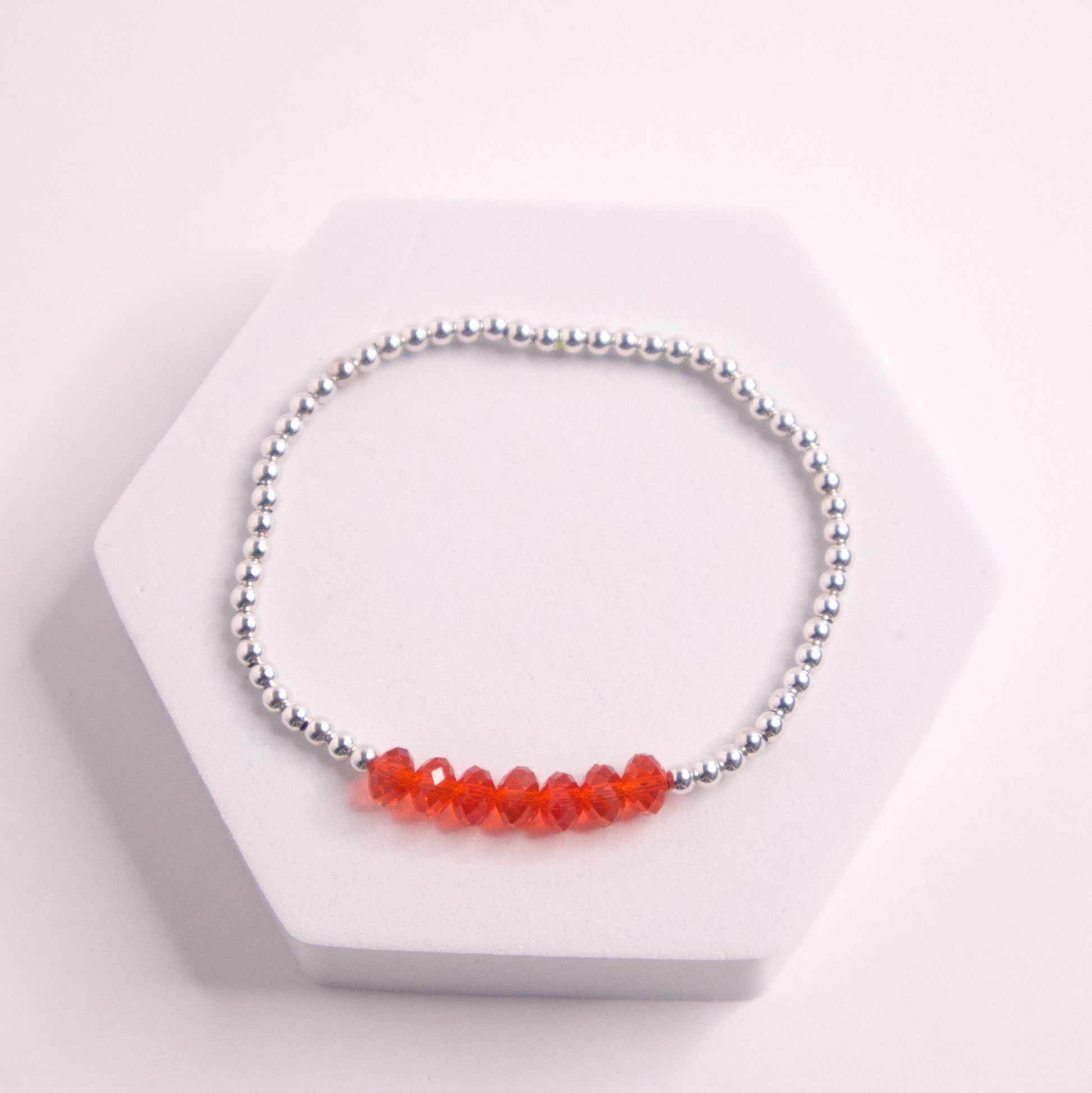Sterling silver July ruby beaded bracelet